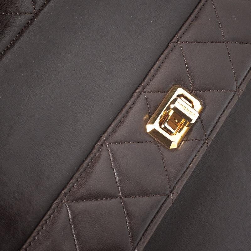 Chanel Dark Brown Quilted leather Vintage Shoulder Strap