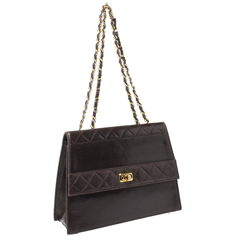 Chanel Dark Brown Quilted leather Vintage Shoulder Strap
