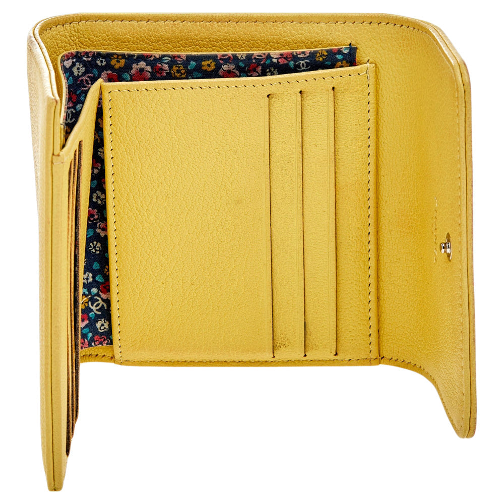 Luxury Chanel Yellow Leather Trifold Wallet