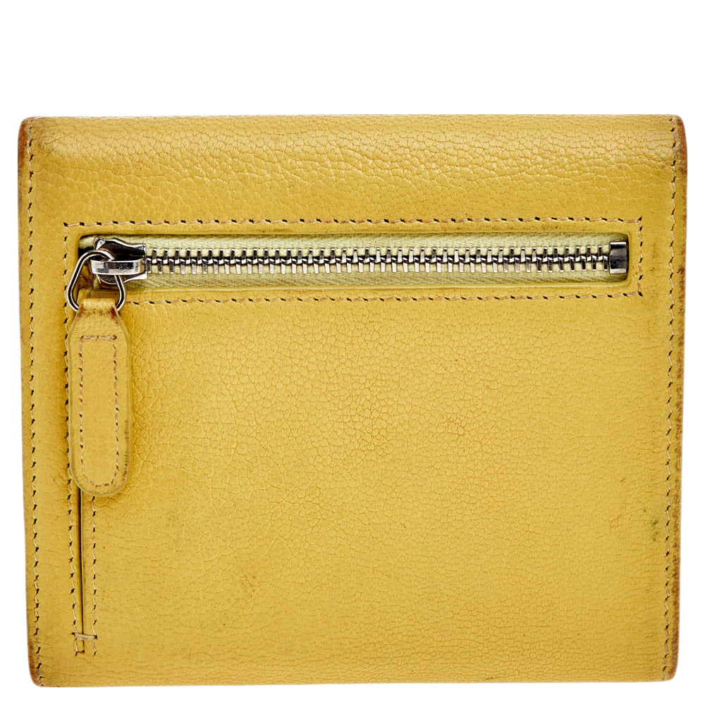 Luxury Chanel Yellow Leather Trifold Wallet