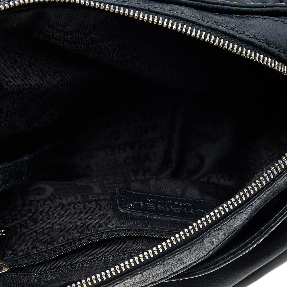 Chanel Black Leather Accordion Zipper Bag