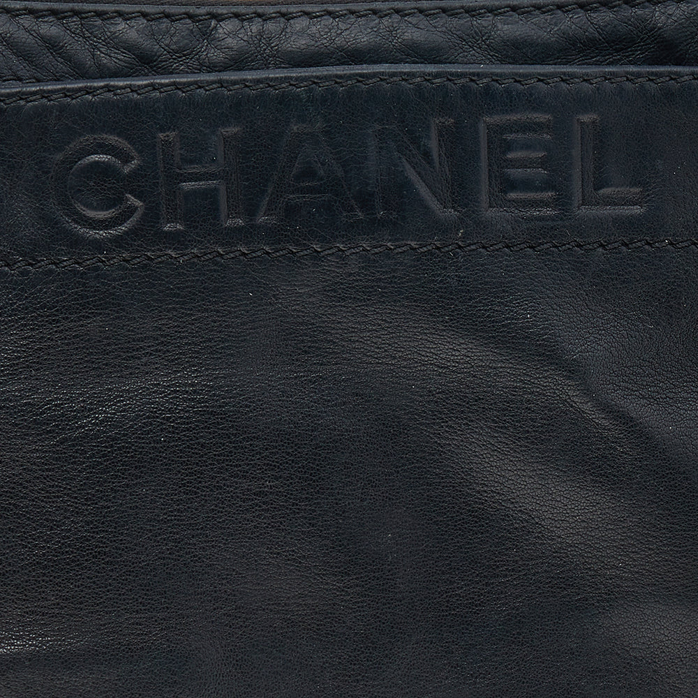 Chanel Black Leather Accordion Zipper Bag