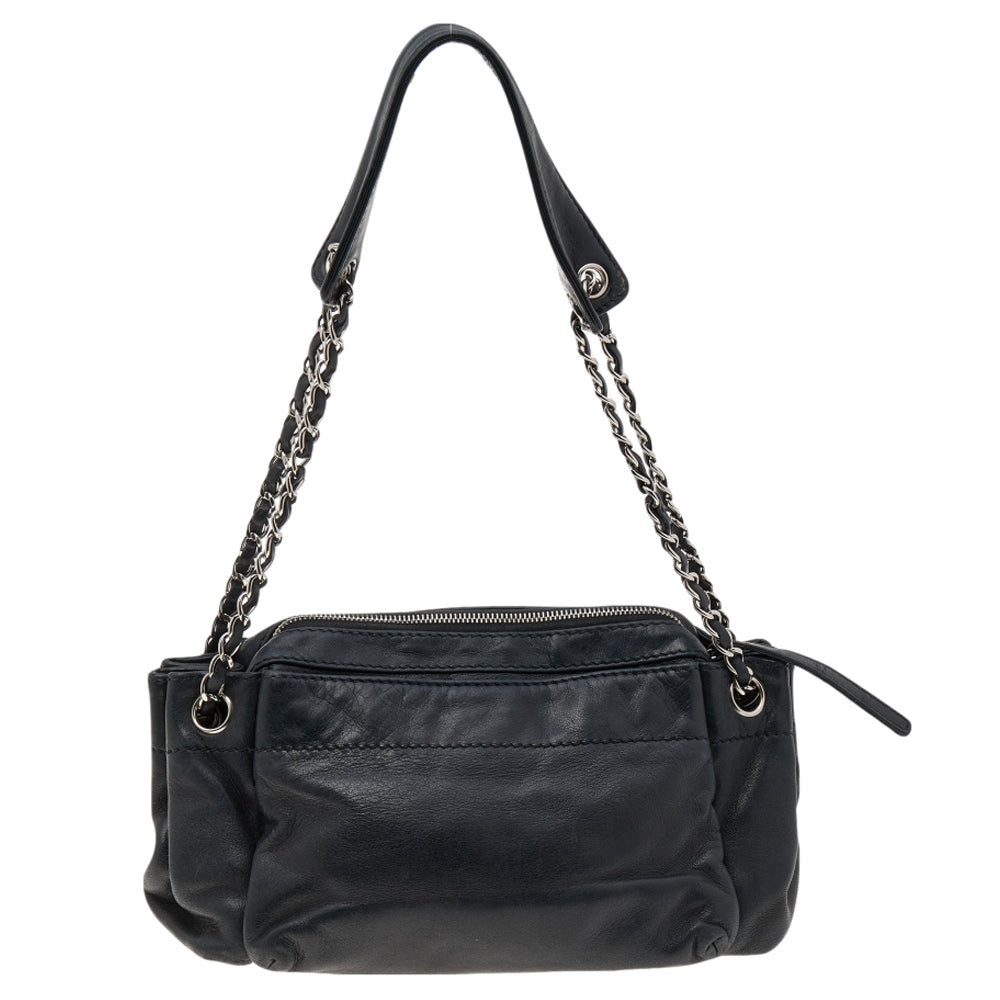 Chanel Black Leather Accordion Zipper Bag