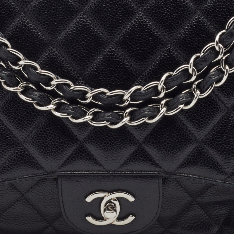 Chanel Black Quilted Caviar Leather Jumbo Classic Single Flap Bag