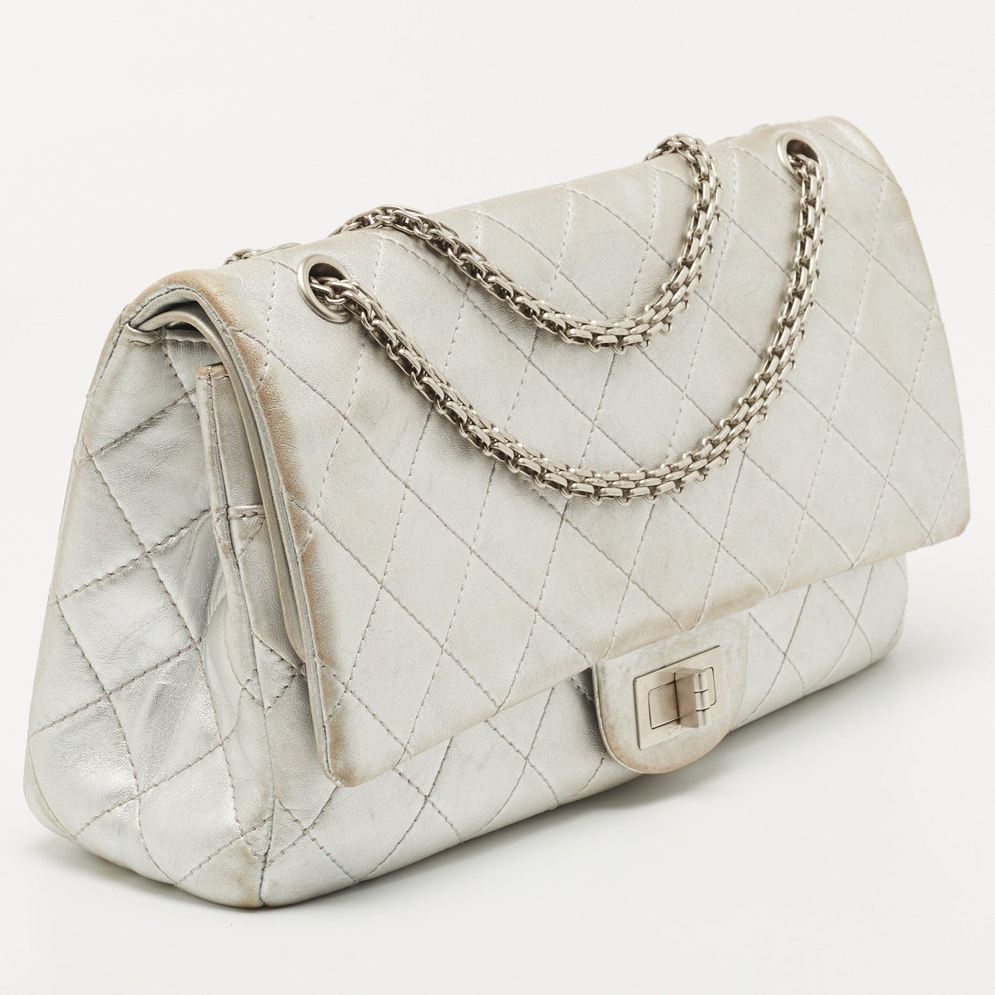 Chanel Silver Quilted Leather Reissue 2.55 Classic 227 Flap Bag