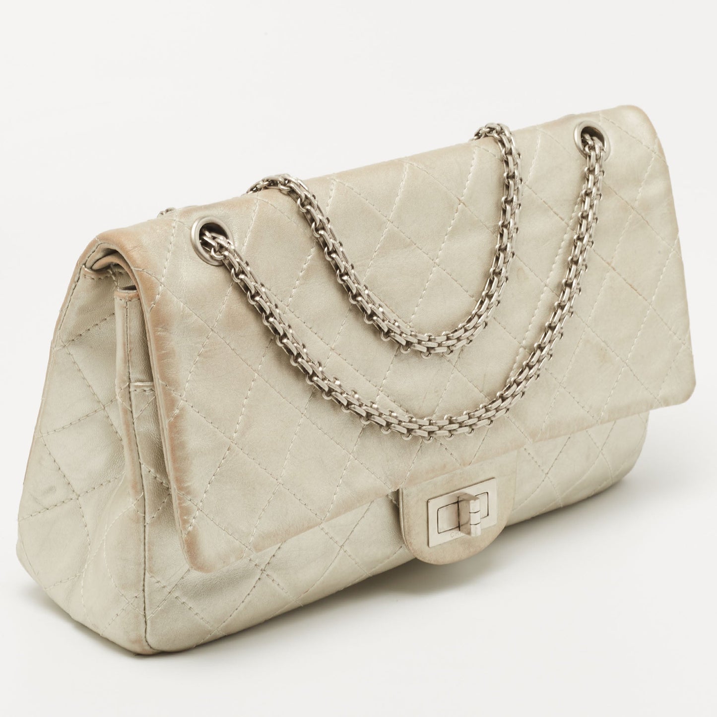 CHANEL Silver Quilted Leather 227 Reissue 2.55 Flap Bag