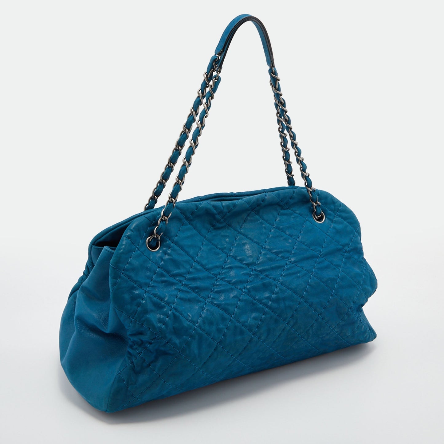 Luxury Chanel Teal Blue Quilted Leather Just Mademoiselle Bowler Bag
