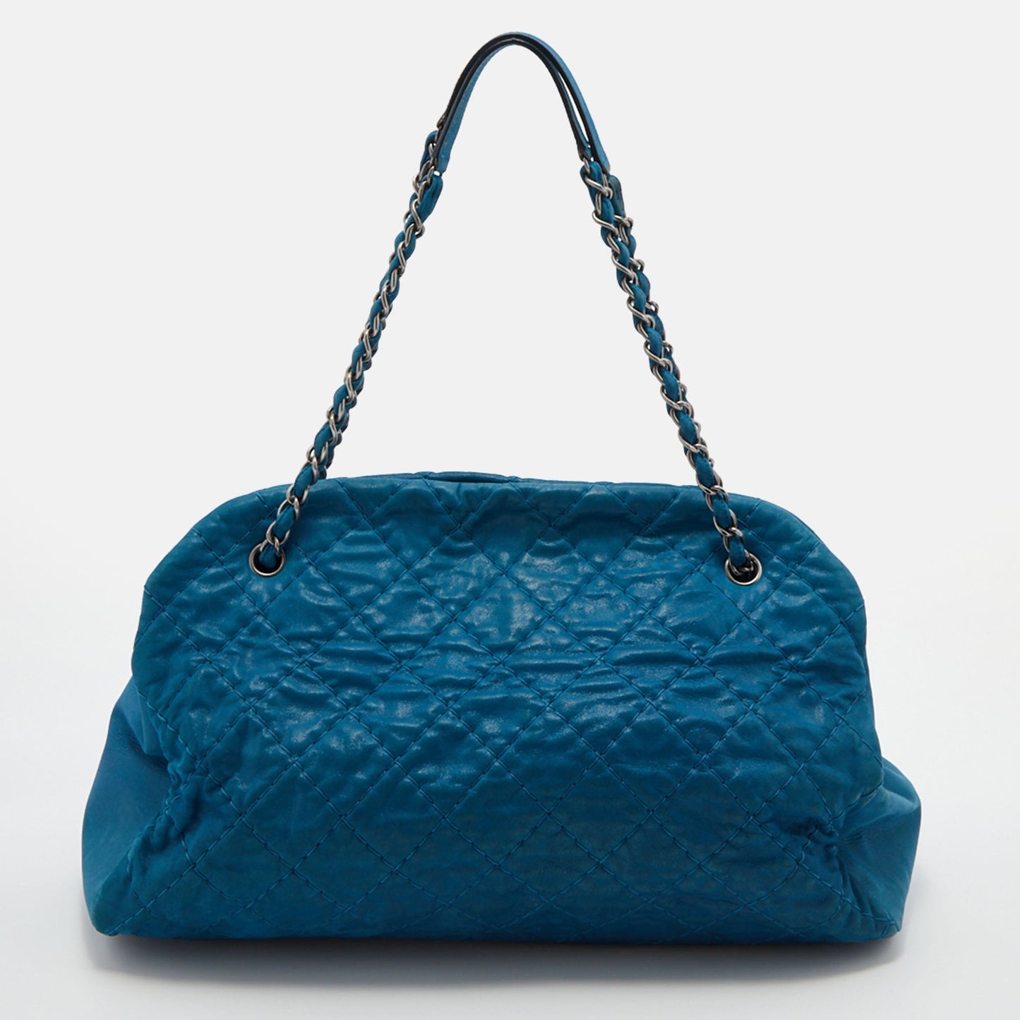 Luxury Chanel Teal Blue Quilted Leather Just Mademoiselle Bowler Bag