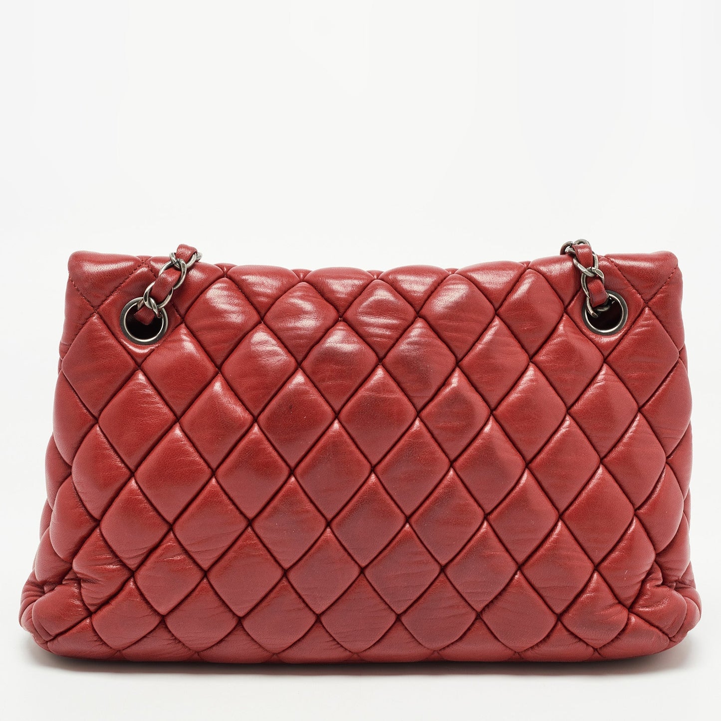Chanel Red Bubble Quilted Leather Flap Shoulder Bag