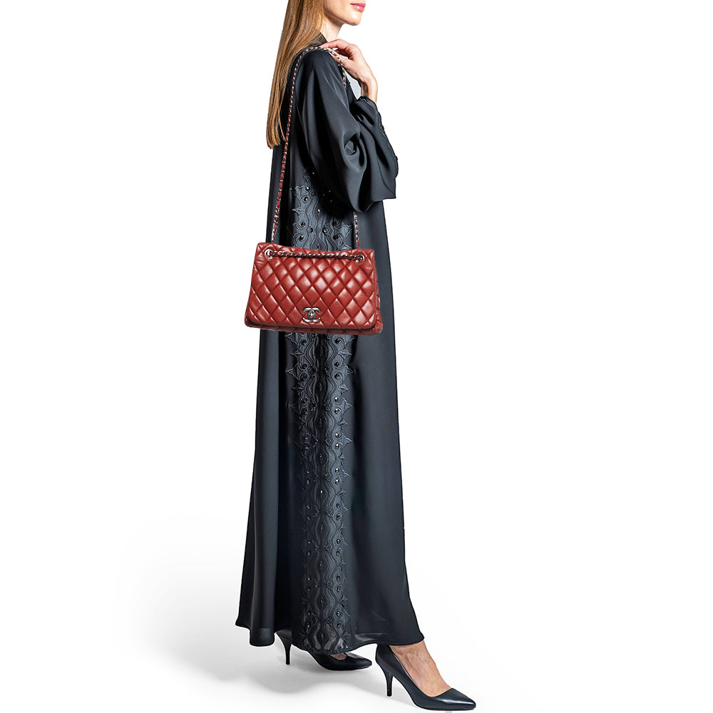 Chanel Red Bubble Quilted Leather Flap Shoulder Bag