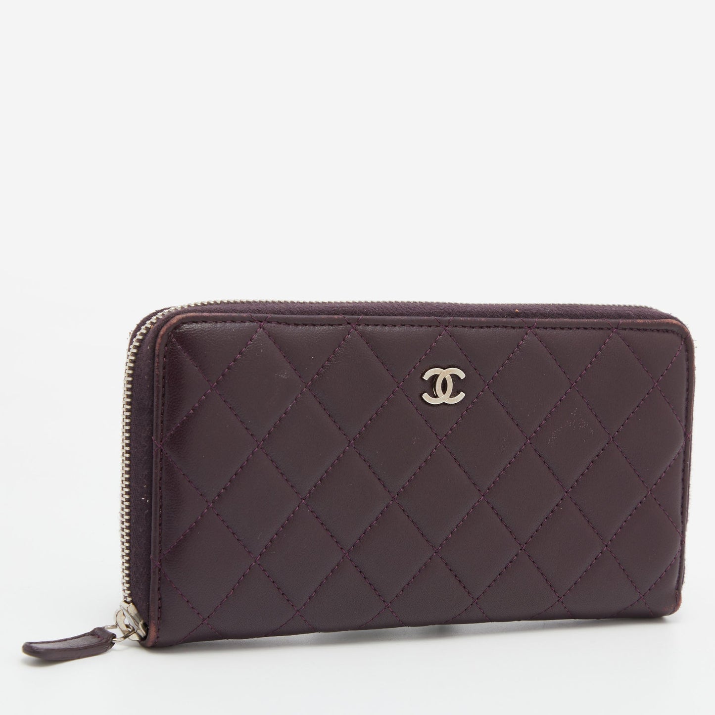 Luxury Chanel Purple Quilted Leather CC Zip Around Wallet