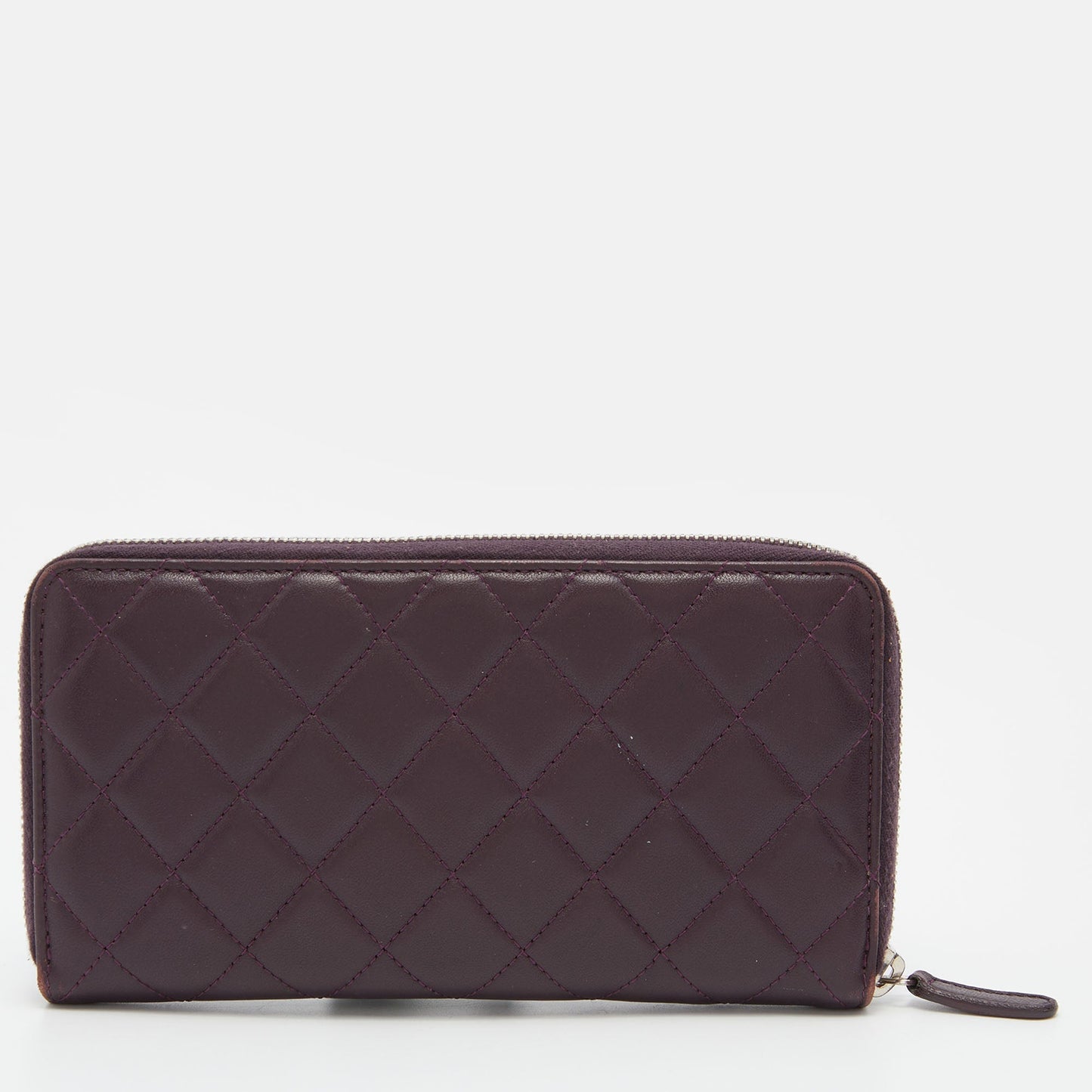 Luxury Chanel Purple Quilted Leather CC Zip Around Wallet