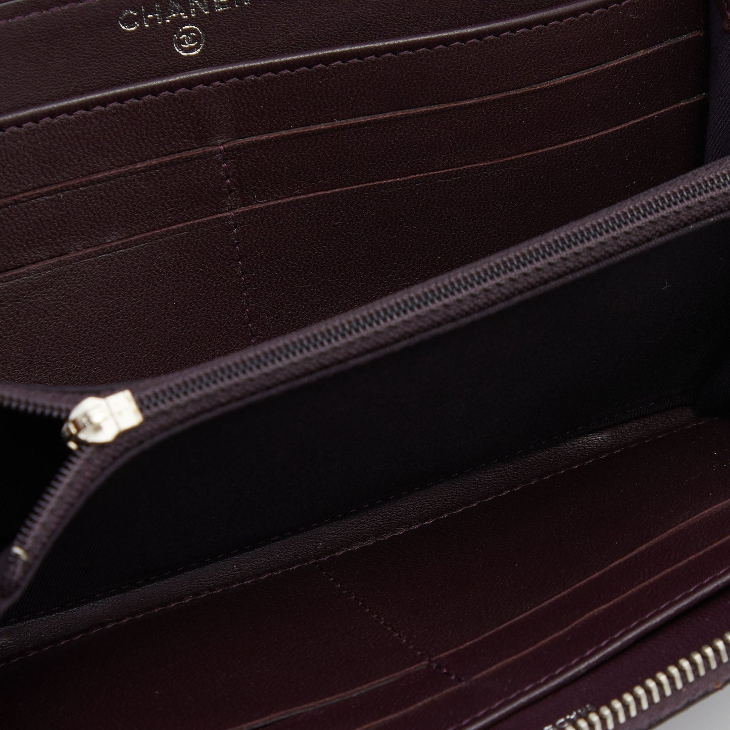 Luxury Chanel Purple Quilted Leather CC Zip Around Wallet