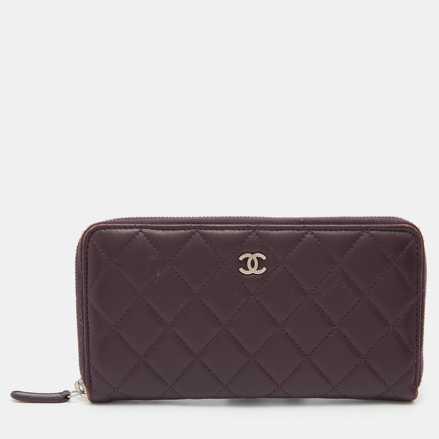 Luxury Chanel Purple Quilted Leather CC Zip Around Wallet