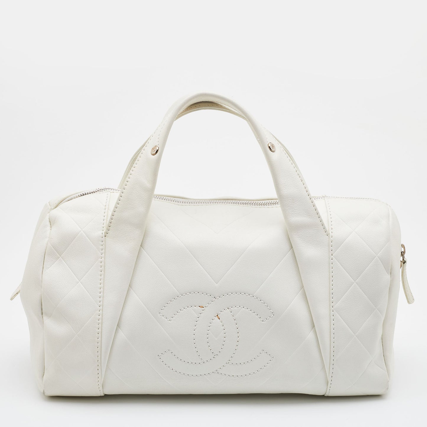 Luxury Chanel Off White Double Quilt Leather Bowler Bag