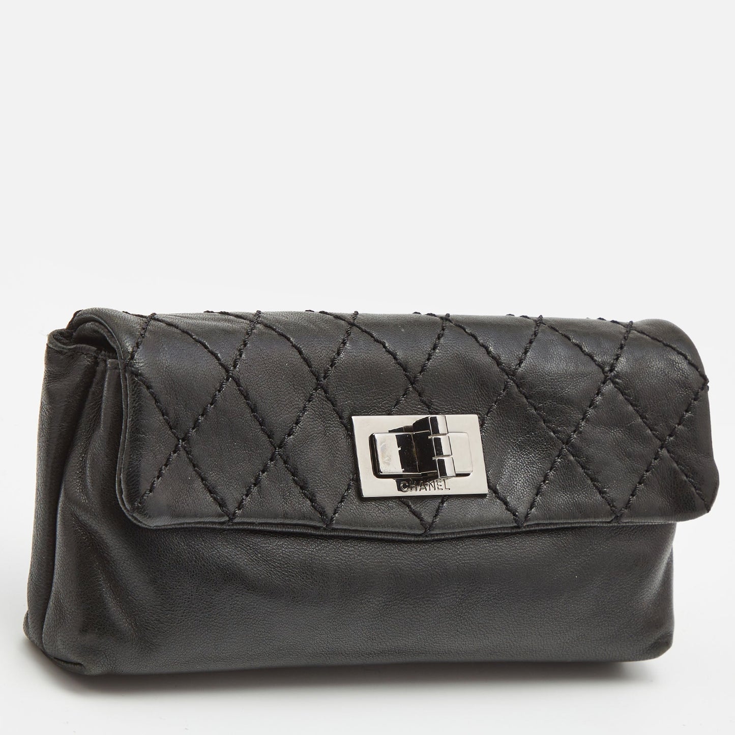 Luxury Chanel Black Quilted Leather Mademoiselle Flap Clutch