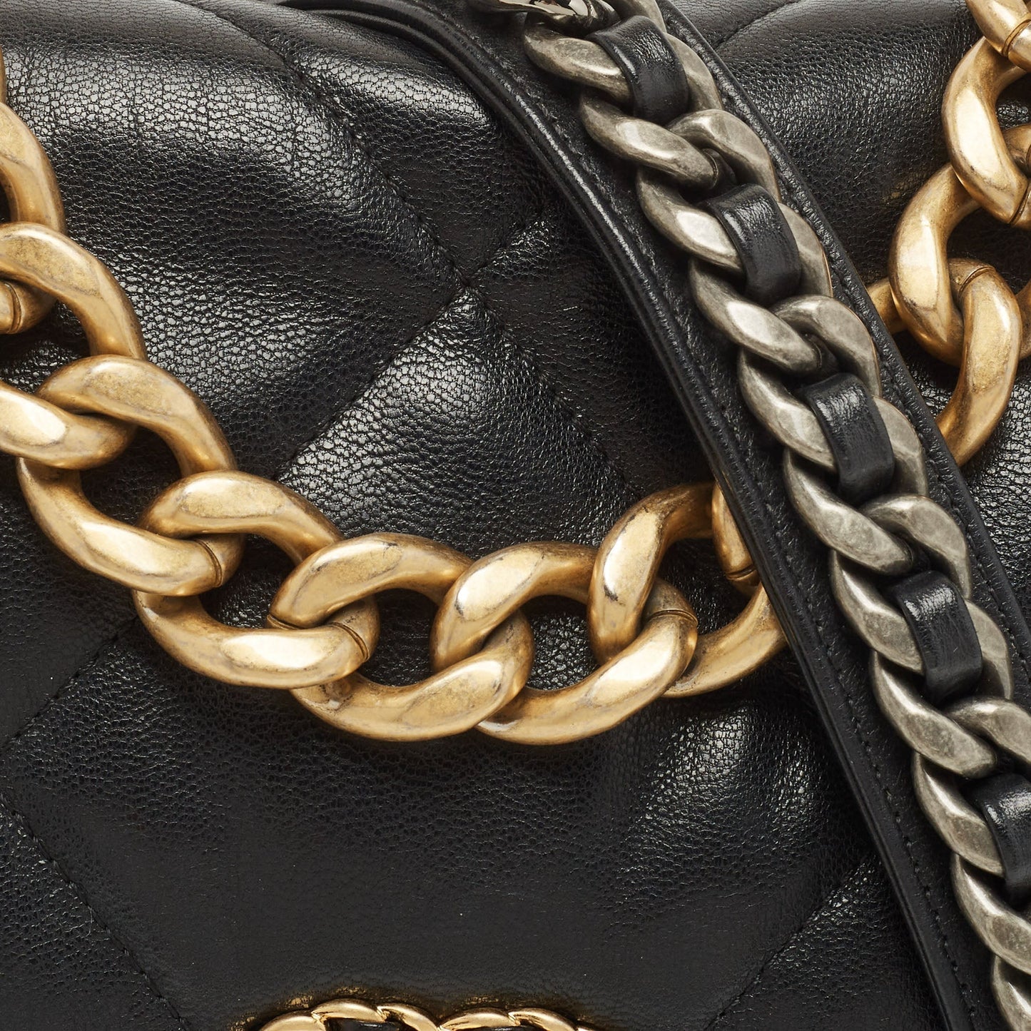 CHANEL Black Quilted Leather CC Chain Link 19 Flap Bag