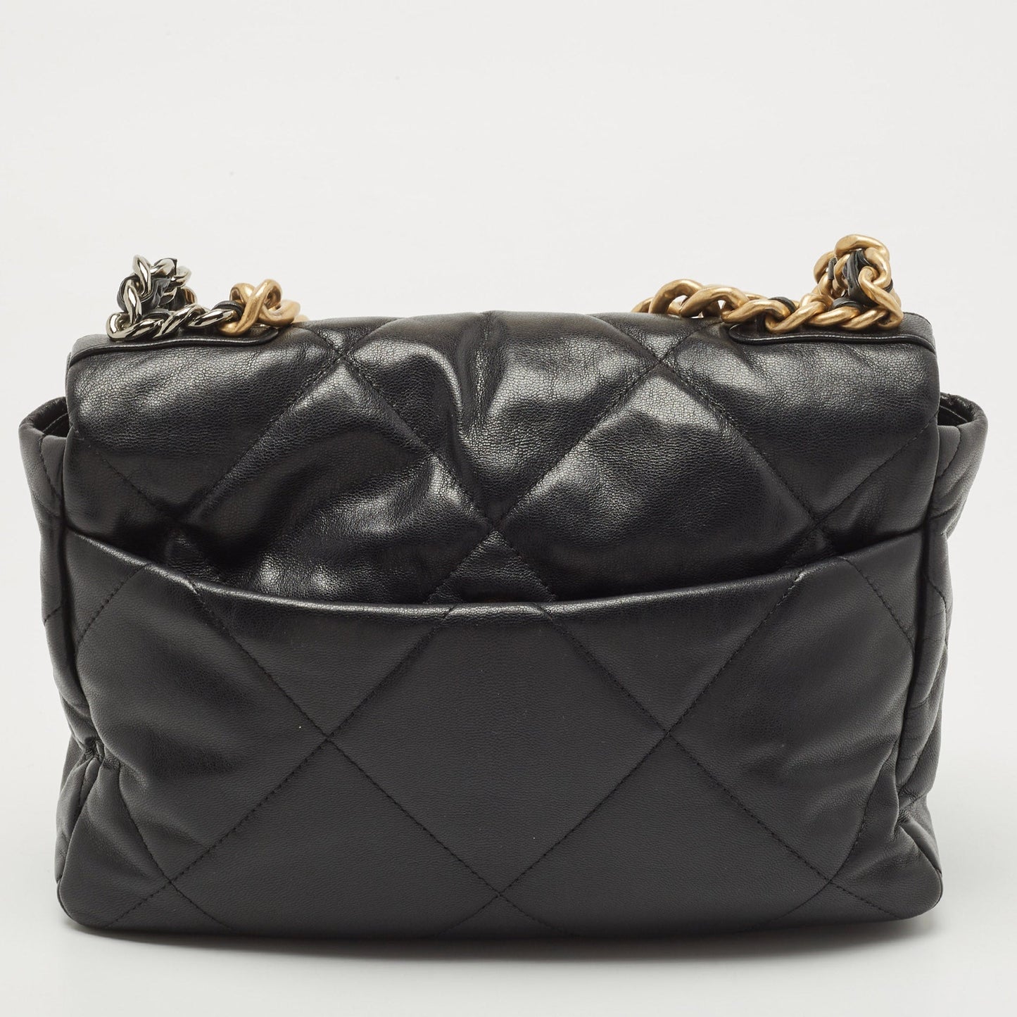 CHANEL Black Quilted Leather CC Chain Link 19 Flap Bag