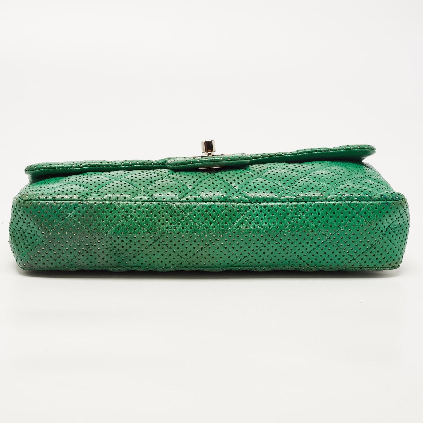 CHANEL Green Quilted Perforated Leather East/West Classic Flap Bag