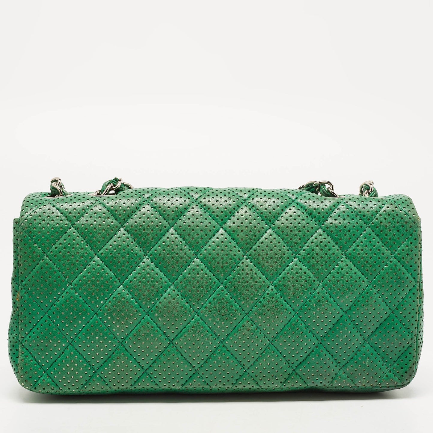 CHANEL Green Quilted Perforated Leather East/West Classic Flap Bag