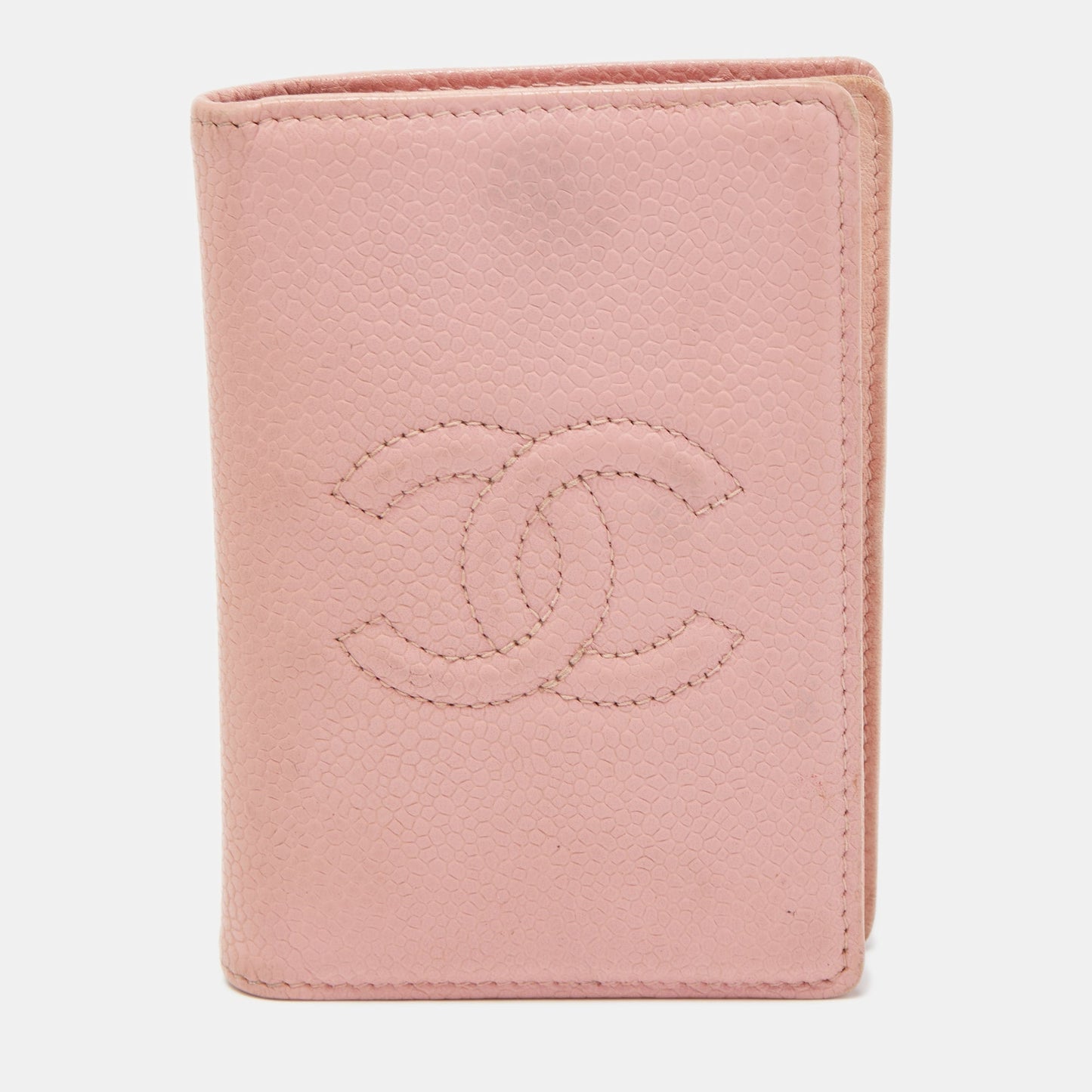 Luxury Chanel Light Pink Caviar Leather CC Bifold Card Case