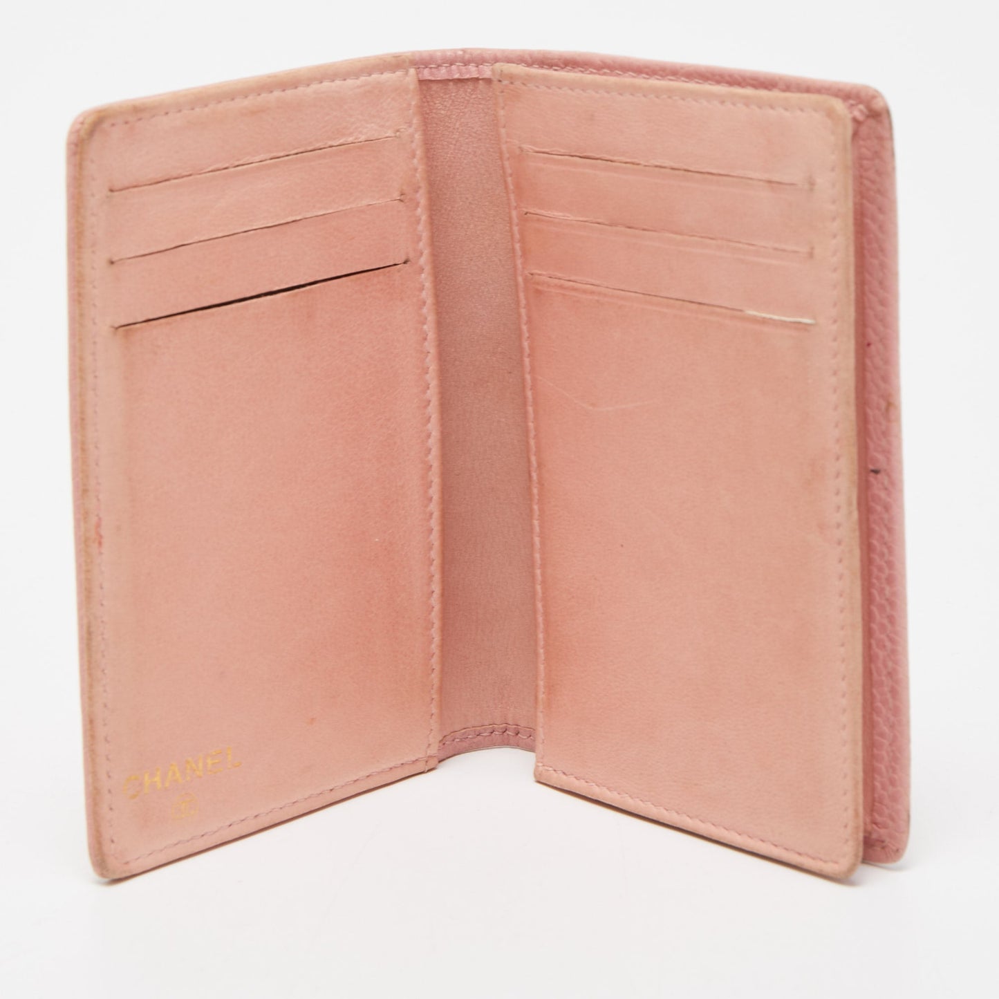 Luxury Chanel Light Pink Caviar Leather CC Bifold Card Case