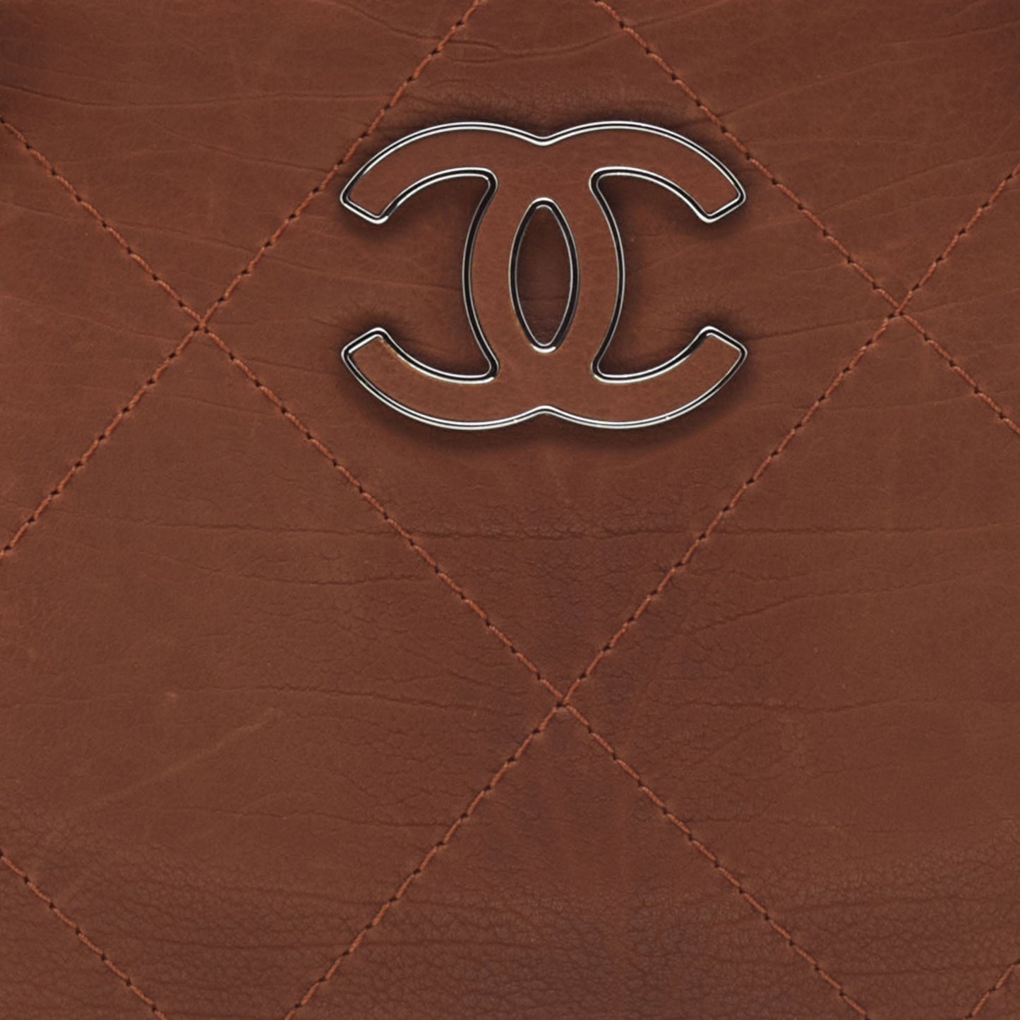 CHANEL Brown Quilted Nubuck Leather Large Hampton Enamel CC Flap Shoulder Bag