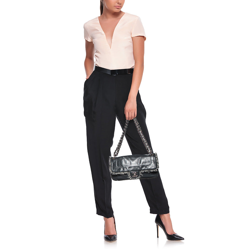 CHANEL Grey Leather Funny Tweed Flap Shoulder Bag