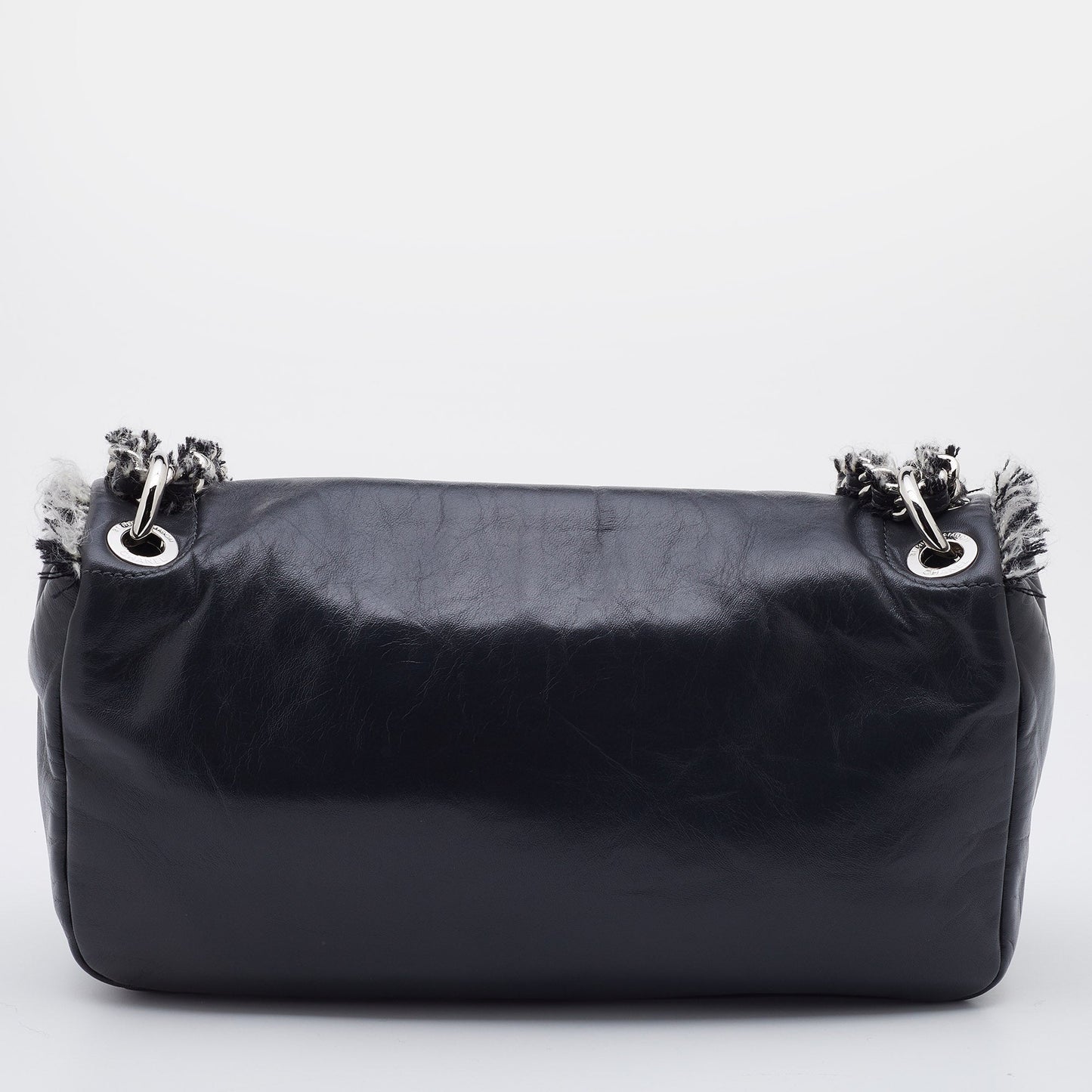 CHANEL Grey Leather Funny Tweed Flap Shoulder Bag