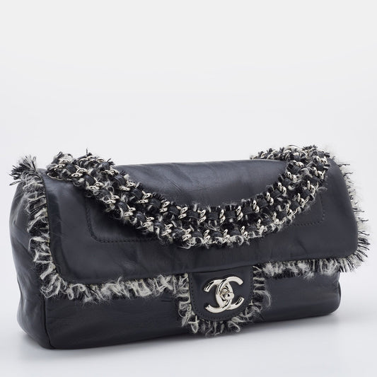 CHANEL Grey Leather Funny Tweed Flap Shoulder Bag