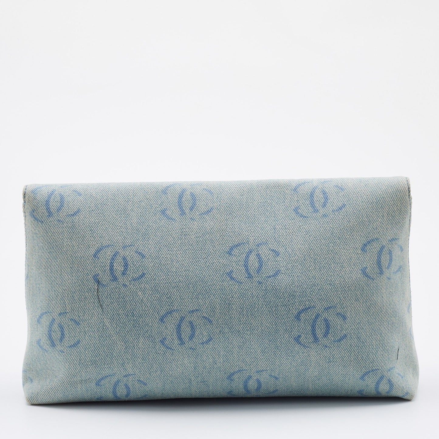 Luxury Chanel Blue CC Signature Denim Vintage Clutch