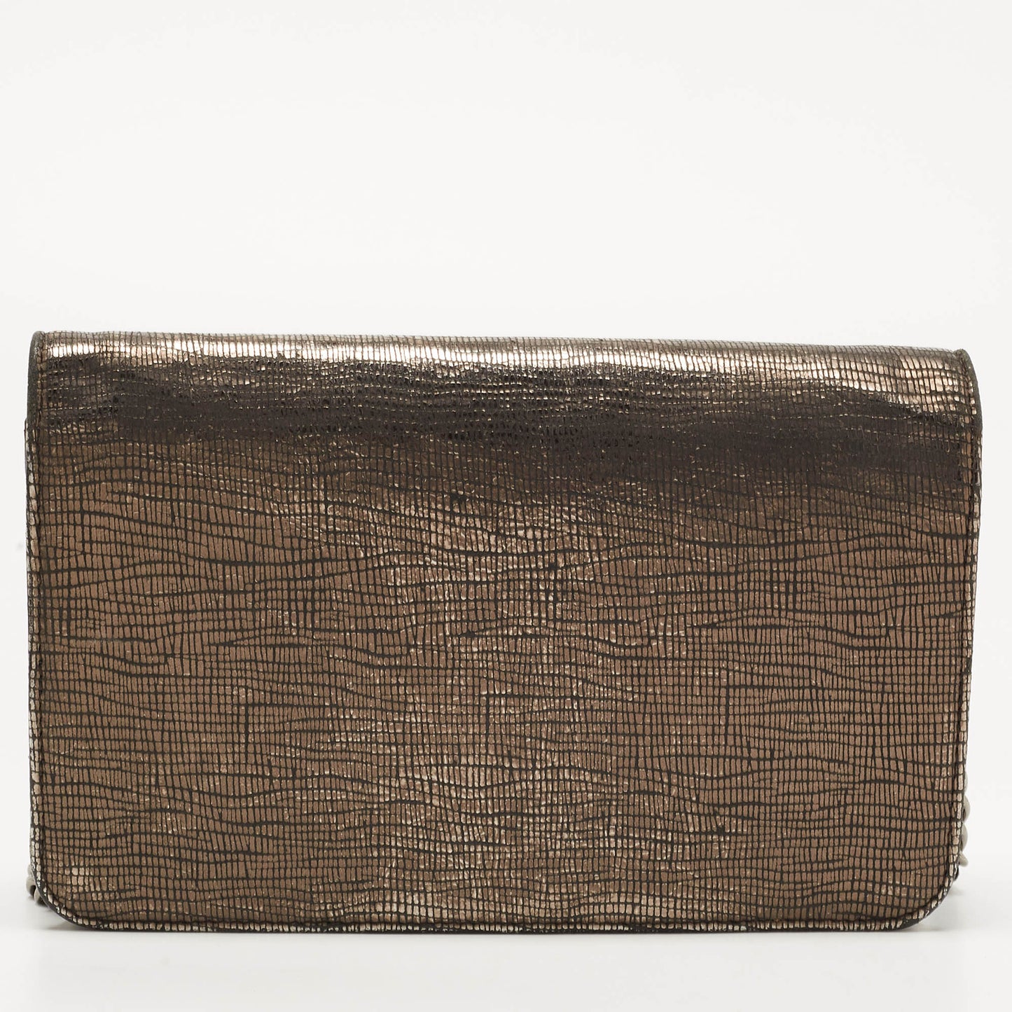 Luxury Chanel Silver Shimmer Suede CC Timeless Wallet on Chain