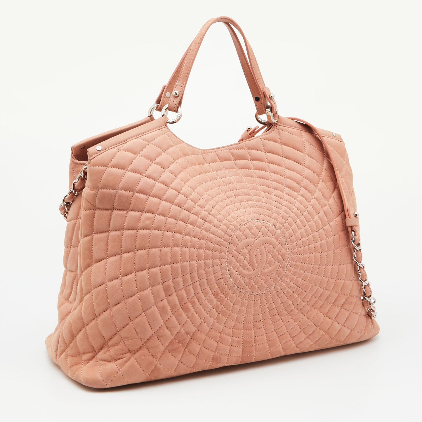 Luxury Chanel Light Pink Quilted Iridescent Leather Large Sea Hit Tote