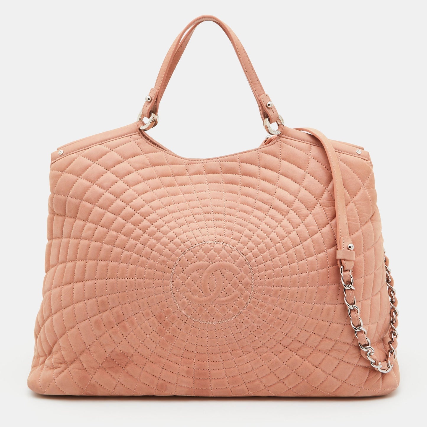 Luxury Chanel Light Pink Quilted Iridescent Leather Large Sea Hit Tote