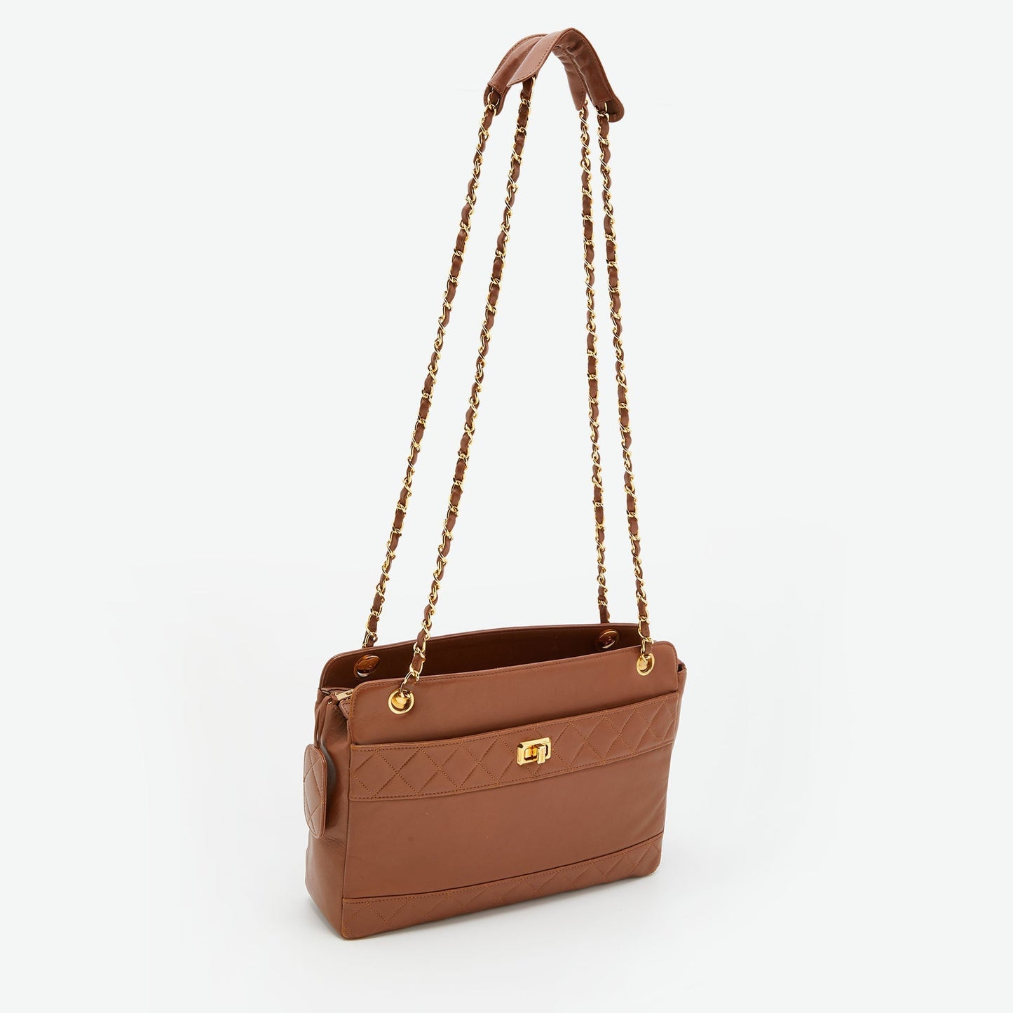 Luxury Chanel Brown Quilted Leather Vintage Chain Tote