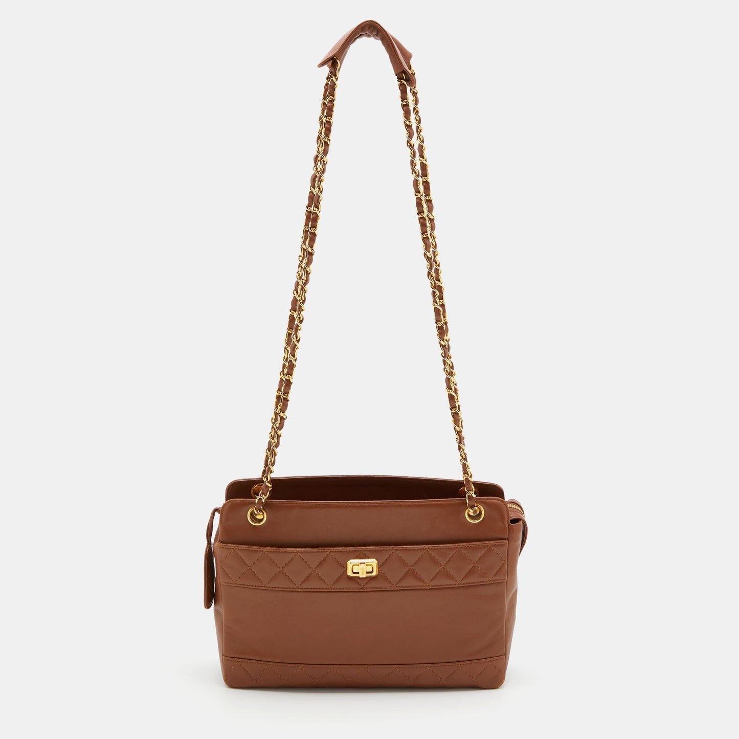 Luxury Chanel Brown Quilted Leather Vintage Chain Tote
