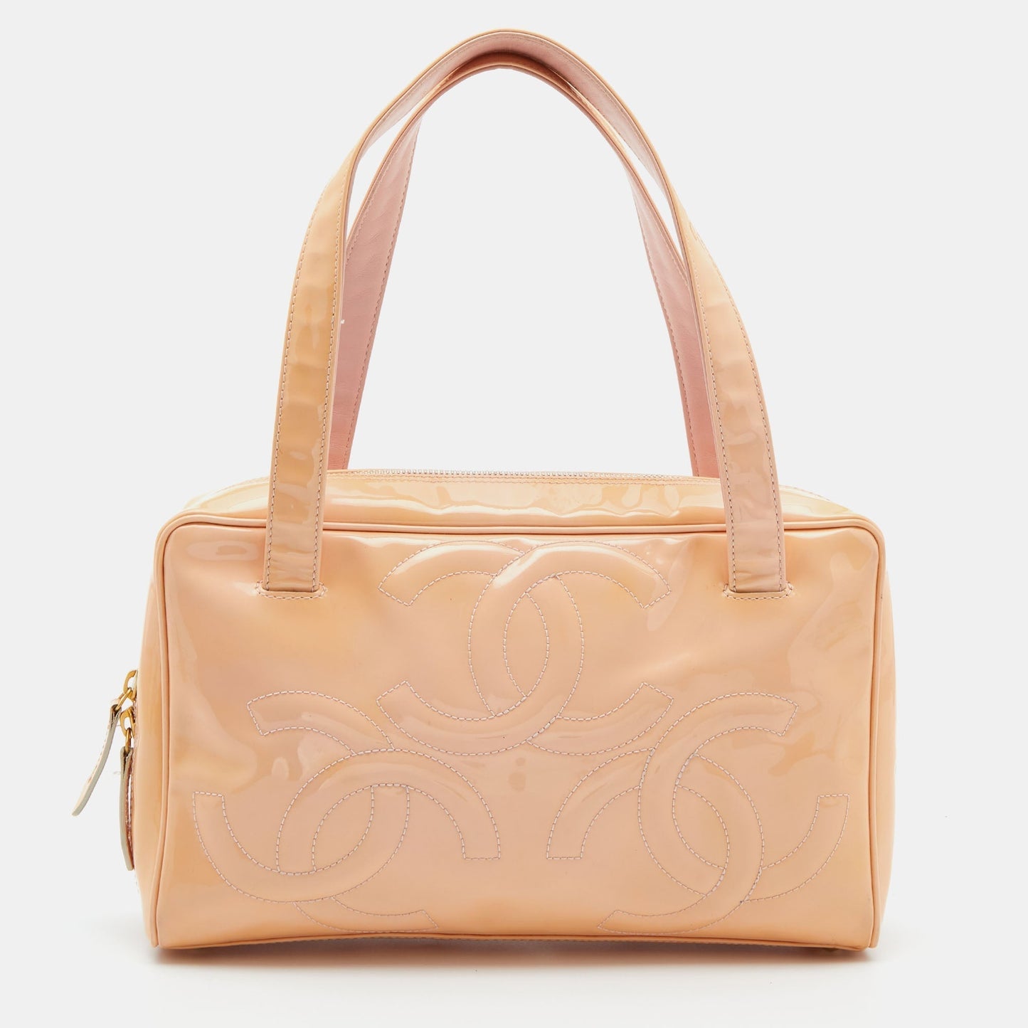 Luxury Chanel Peach Patent Leather Triple CC Bag