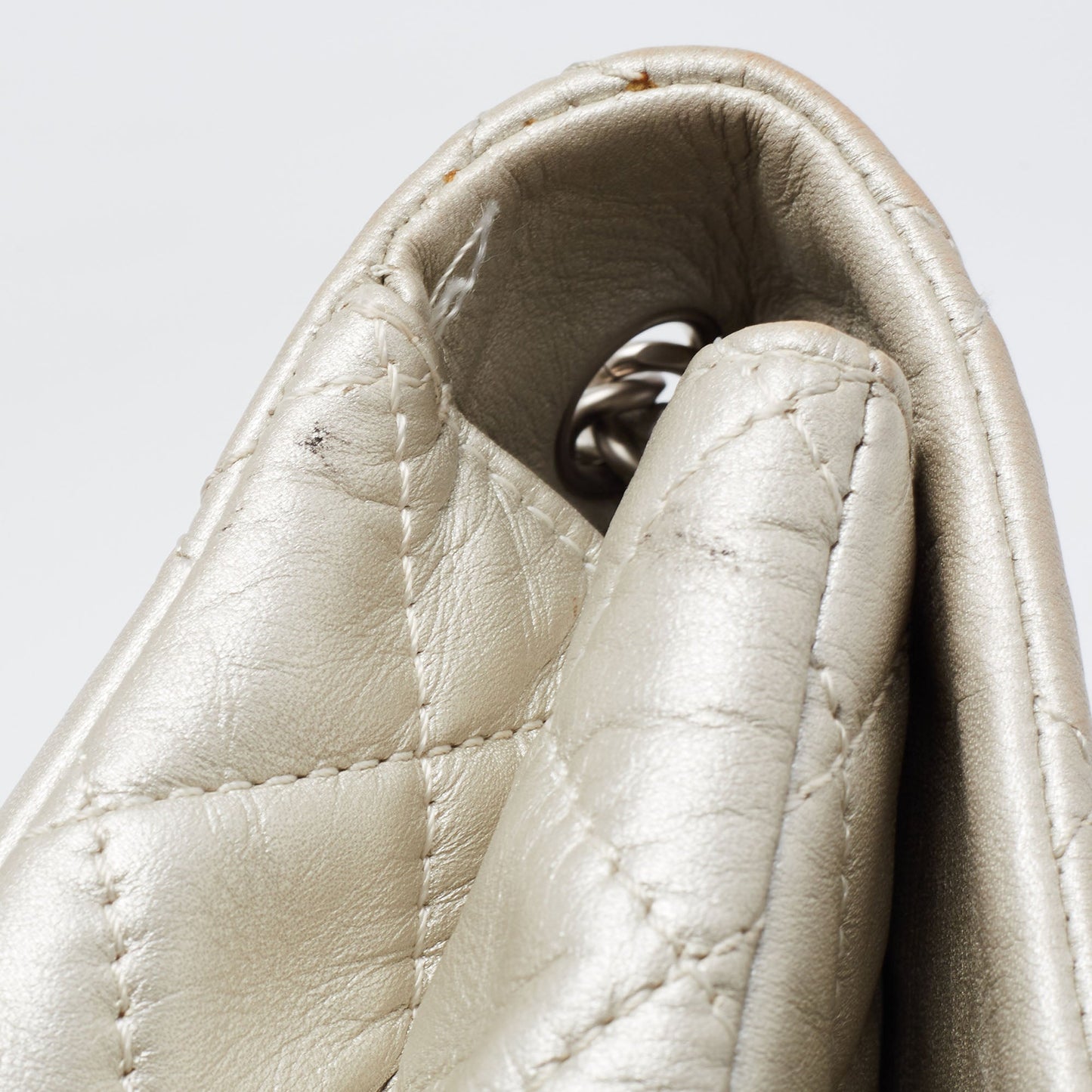 CHANEL Metallic Grey Quilted Leather Maxi Classic Single Flap Bag