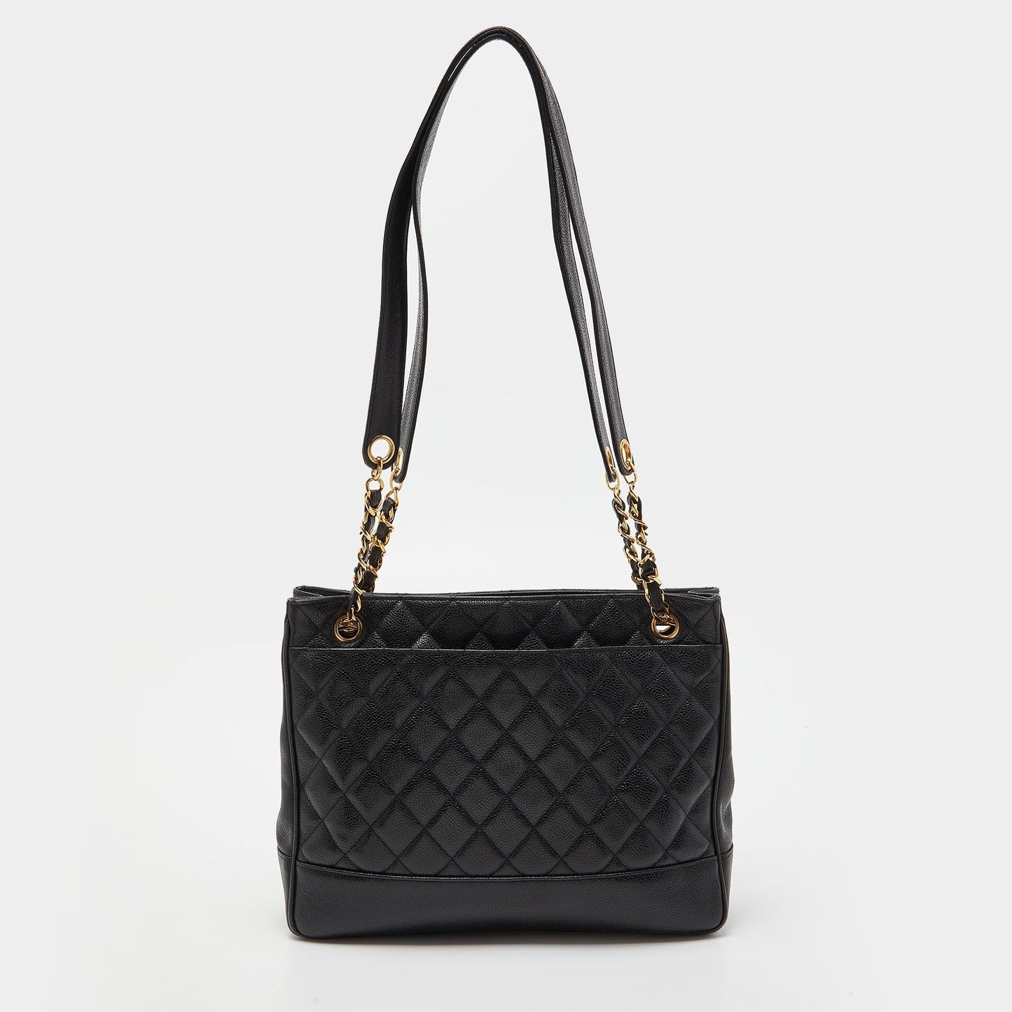 CHANEL Black Quilted Caviar Leather Vintage Shopper Tote