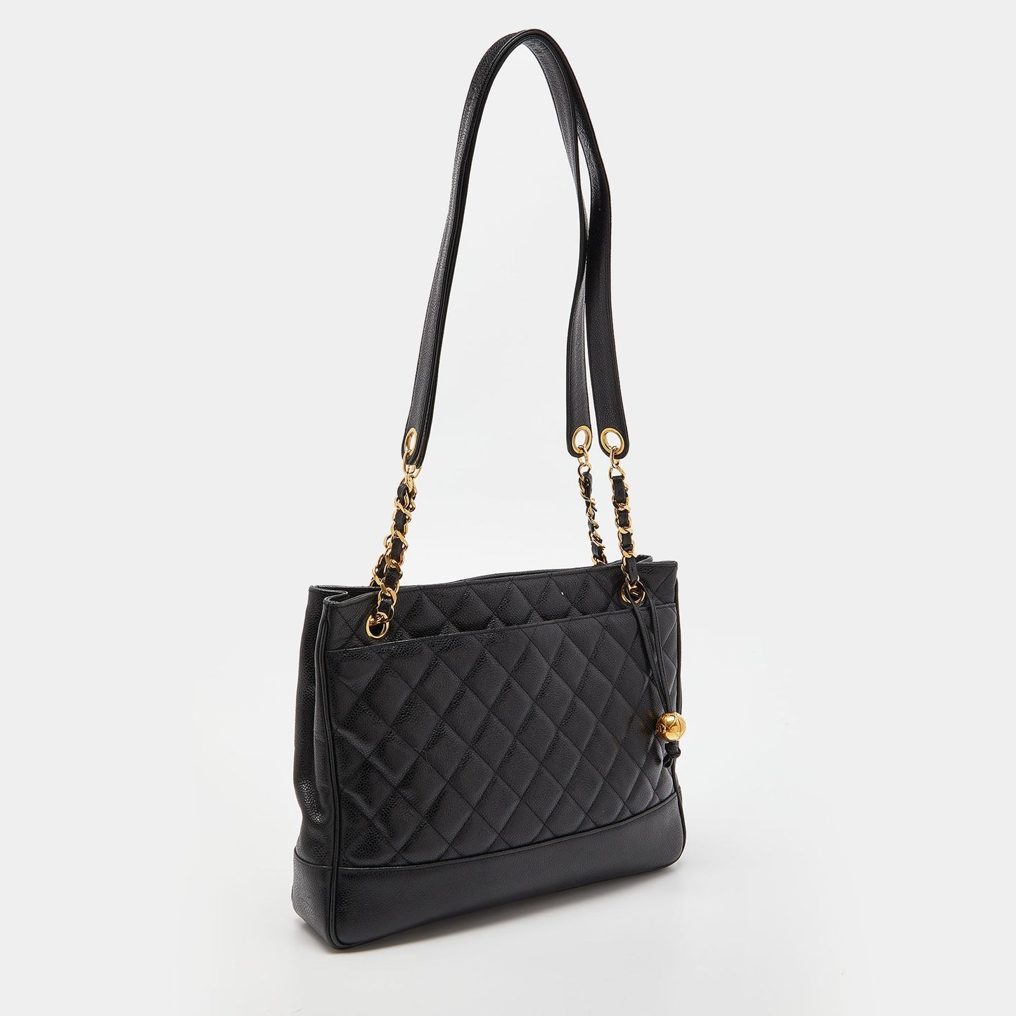 CHANEL Black Quilted Caviar Leather Vintage Shopper Tote