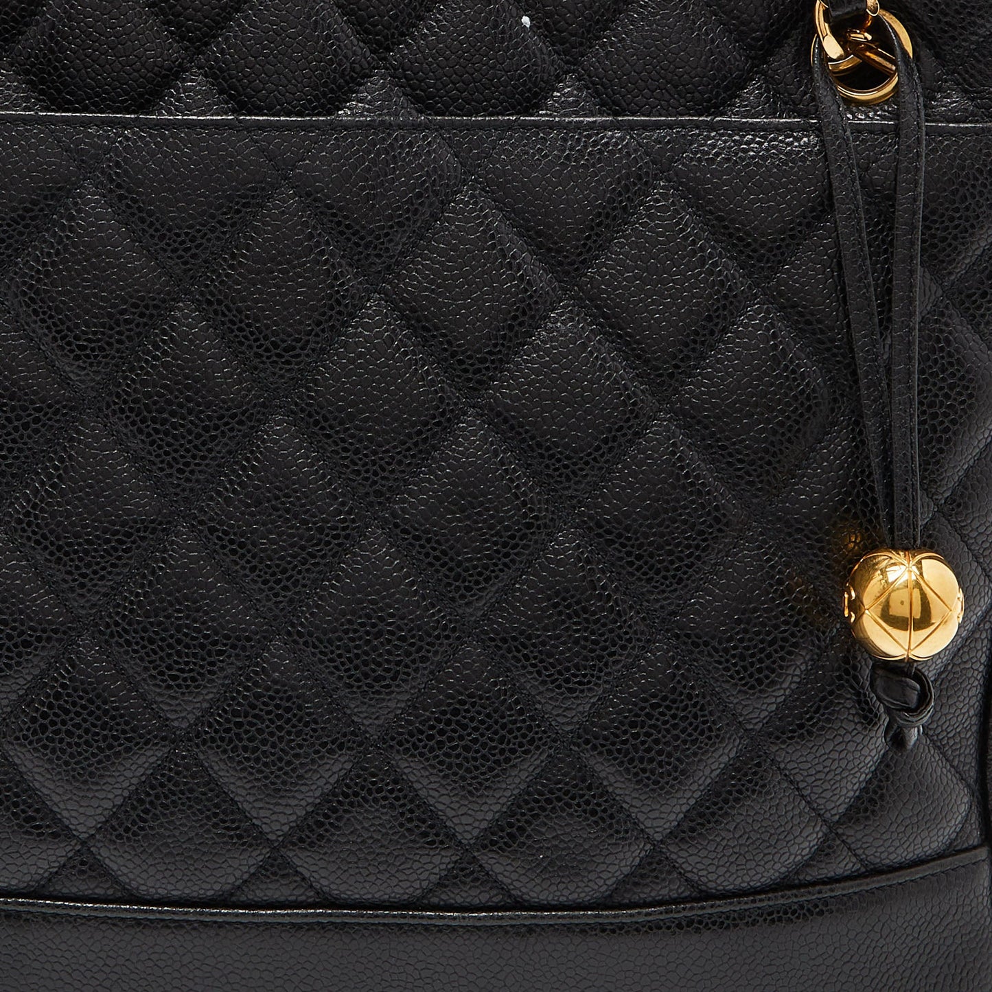 CHANEL Black Quilted Caviar Leather Vintage Shopper Tote
