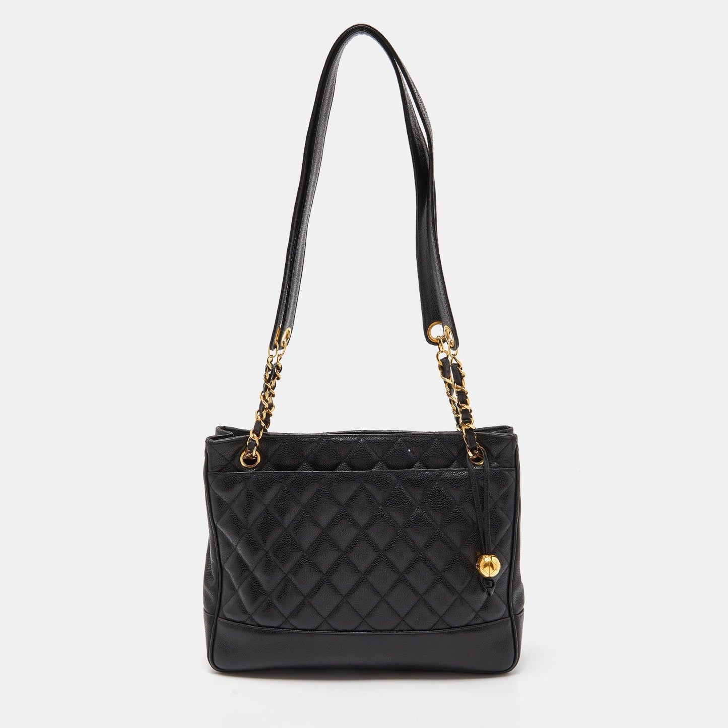 CHANEL Black Quilted Caviar Leather Vintage Shopper Tote