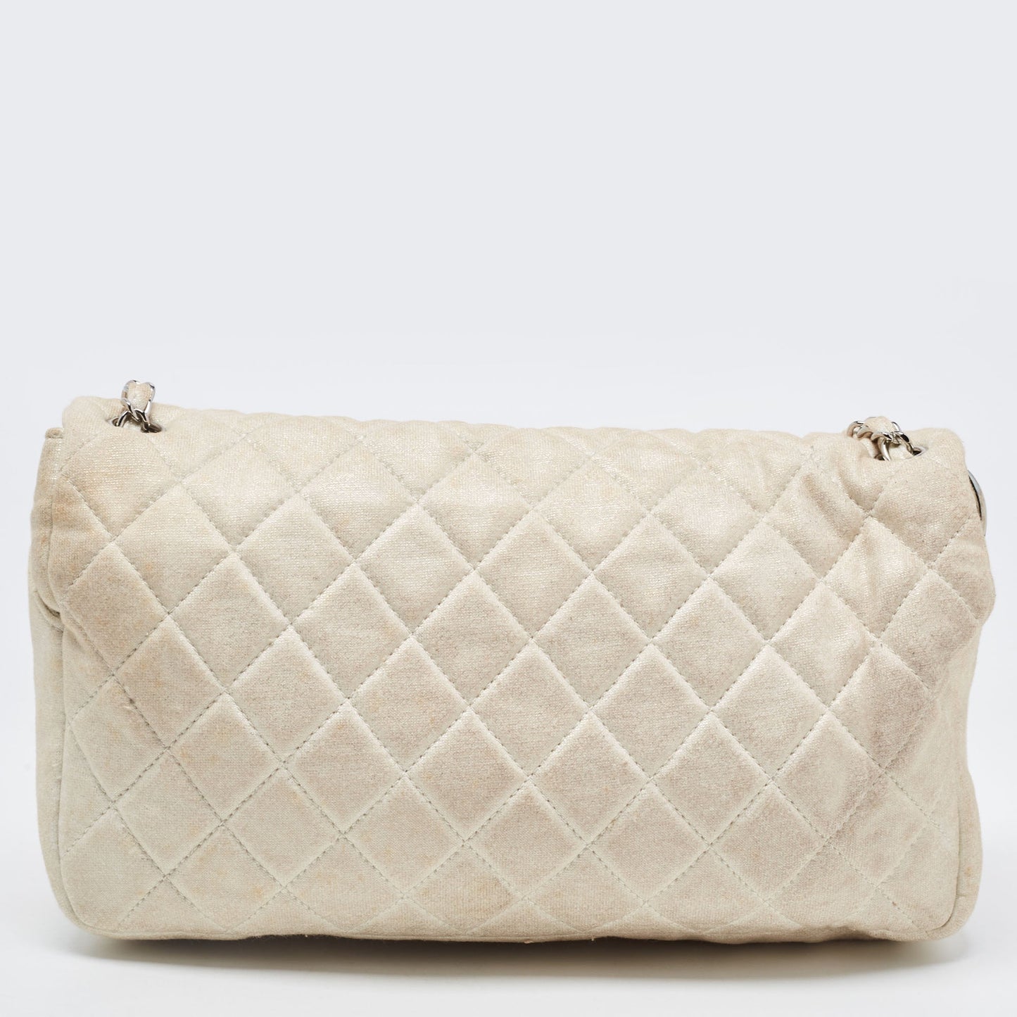 CHANEL White/Gold Quilted Jersey CC Flap Bag
