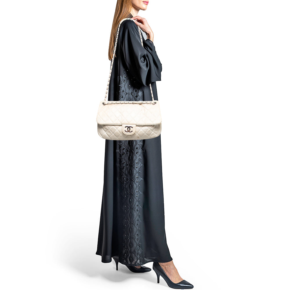 CHANEL White/Gold Quilted Jersey CC Flap Bag