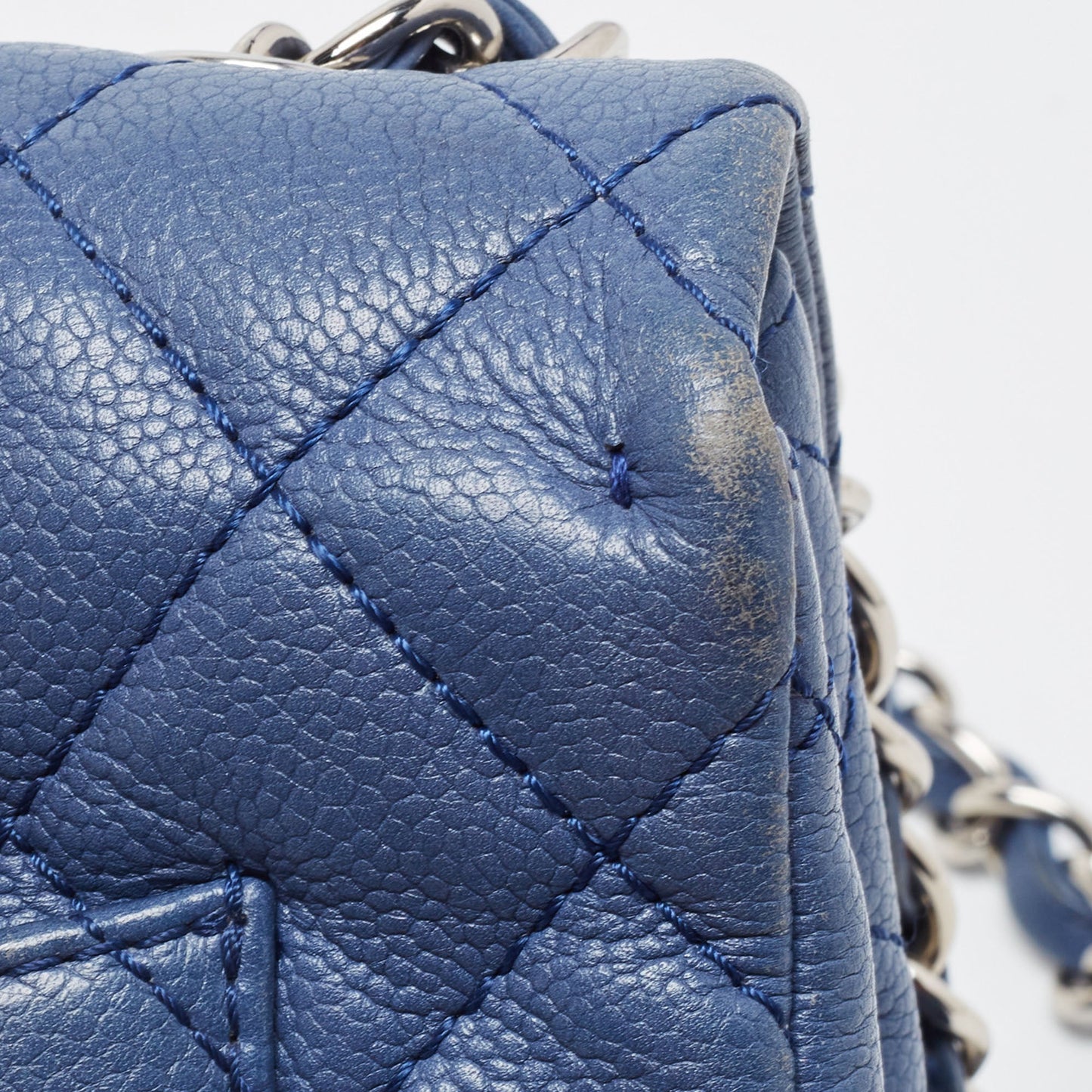 CHANEL Blue Quilted Caviar Leather Jumbo Classic Single Flap Bag