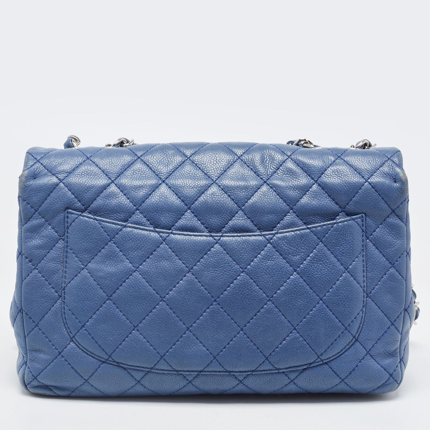 CHANEL Blue Quilted Caviar Leather Jumbo Classic Single Flap Bag