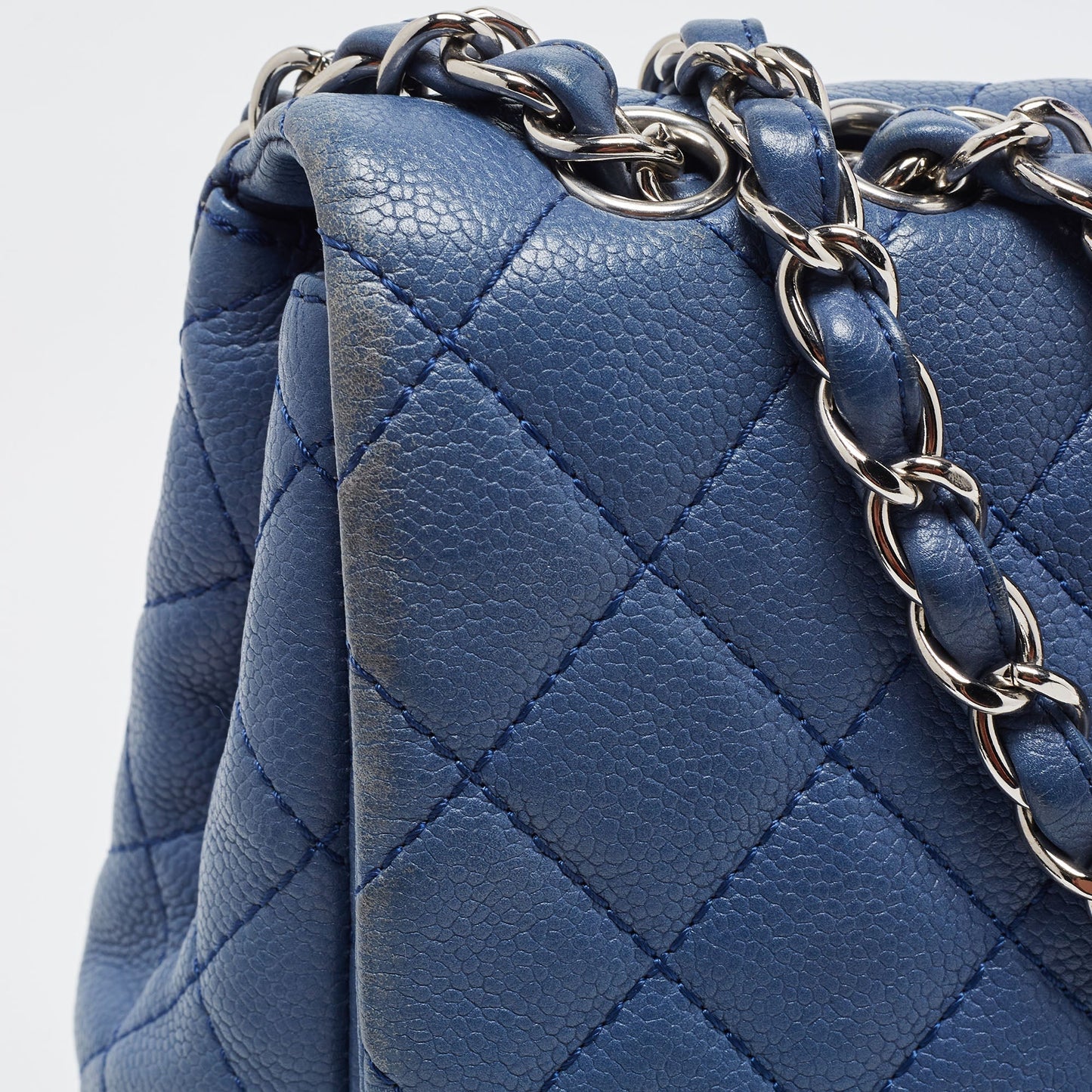 CHANEL Blue Quilted Caviar Leather Jumbo Classic Single Flap Bag