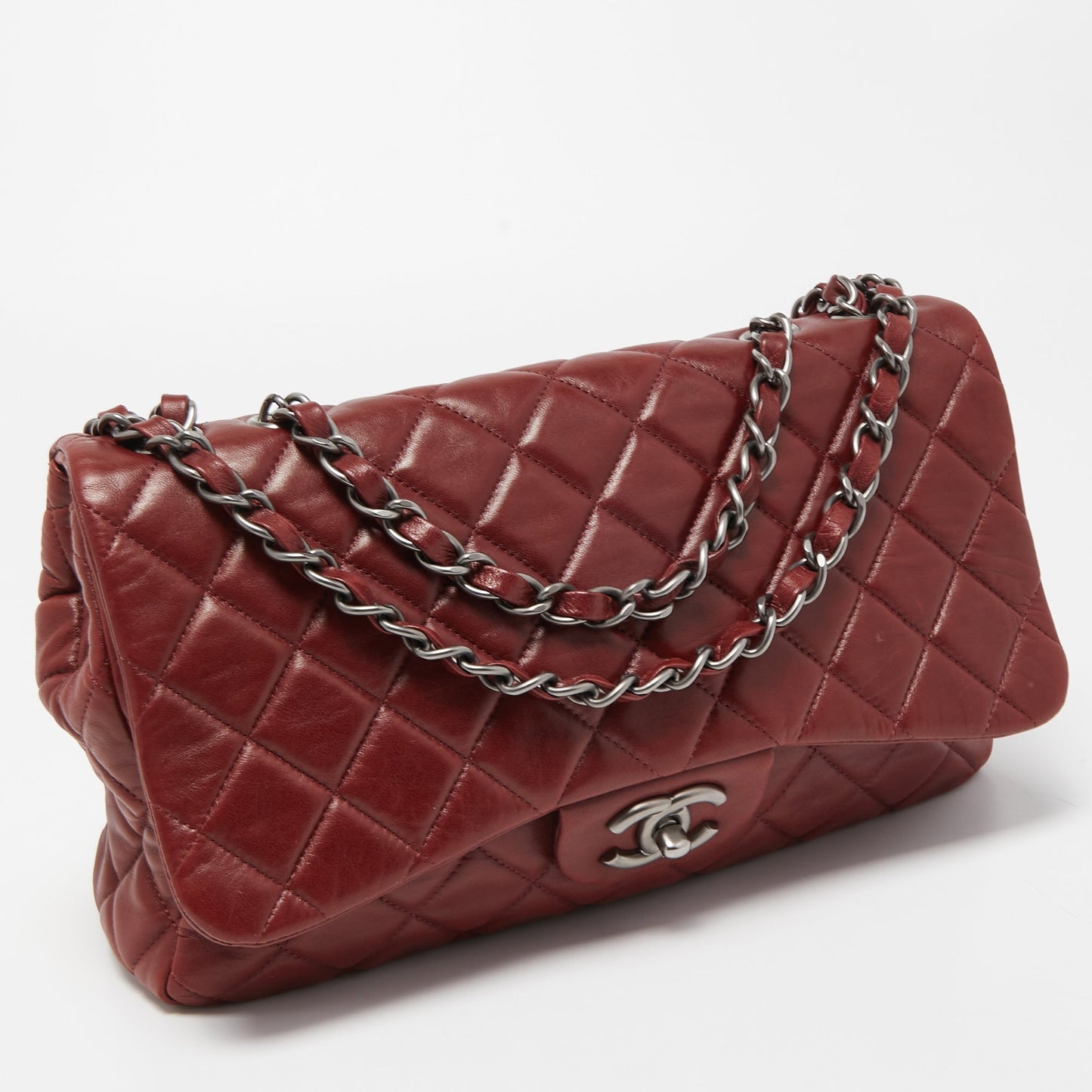 CHANEL Red Quilted Leather Jumbo Classic Single Flap Bag