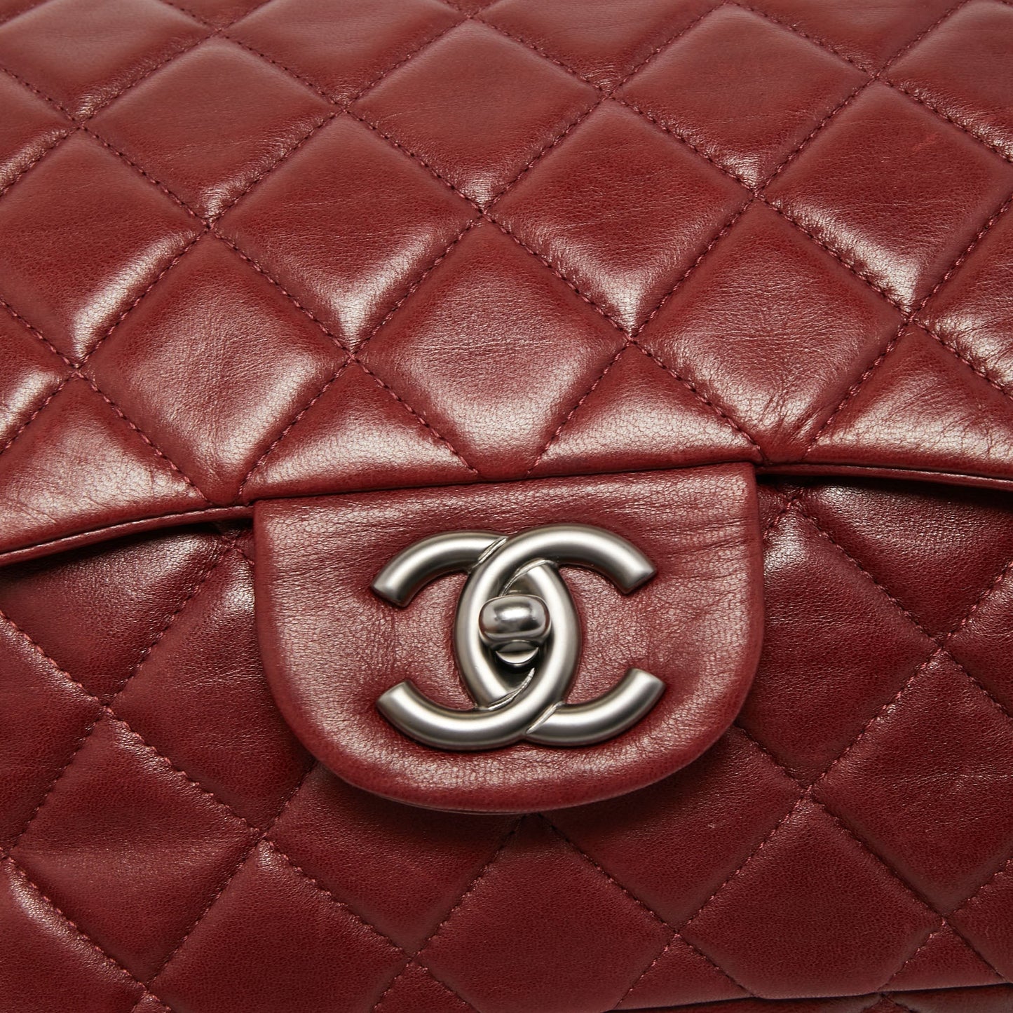 CHANEL Red Quilted Leather Jumbo Classic Single Flap Bag