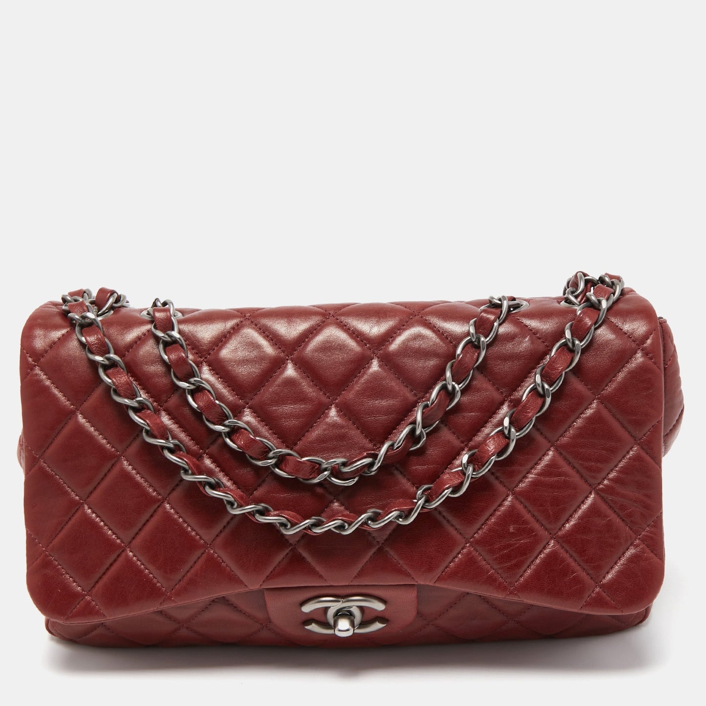 CHANEL Red Quilted Leather Jumbo Classic Single Flap Bag